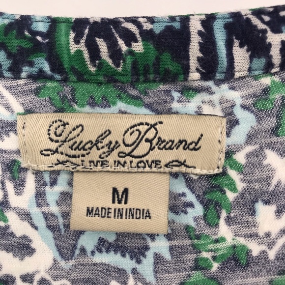 Lucky Brand green blue floral button front top #A3 - Picture 6 of 8
